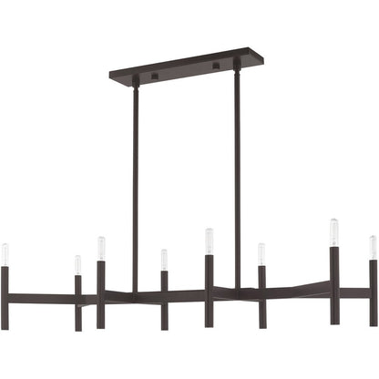 Bronze Eight Light Metal Dimmable Chandelier With Shades