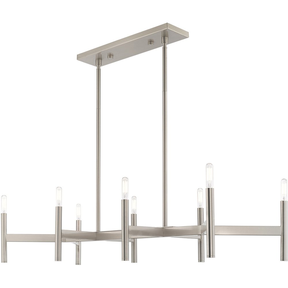 Nickel Eight Light Metal Dimmable Chandelier With Shades