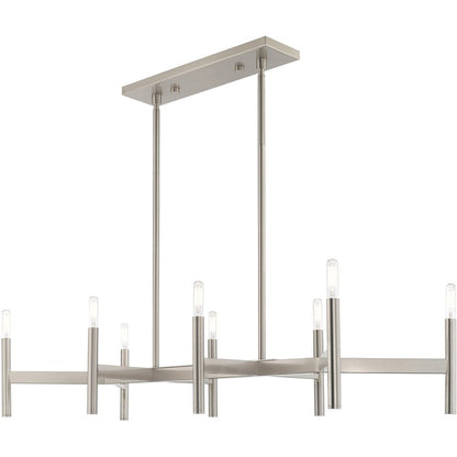Nickel Eight Light Metal Dimmable Chandelier With Shades