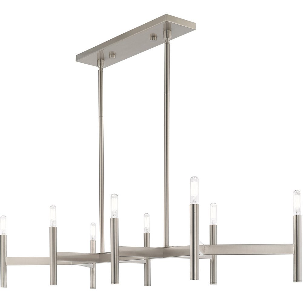 Nickel Eight Light Metal Dimmable Chandelier With Shades