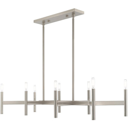 Nickel Eight Light Metal Dimmable Chandelier With Shades
