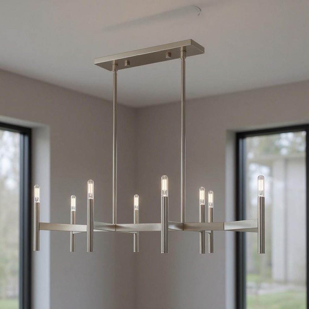 Nickel Eight Light Metal Dimmable Chandelier With Shades