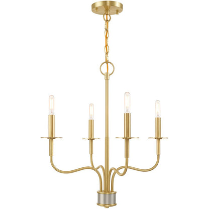 Brass Four Light Metal Dimmable Chandelier With Shades