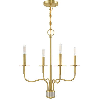 Brass Four Light Metal Dimmable Chandelier With Shades