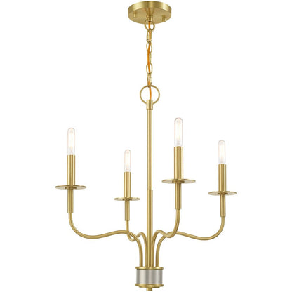 Brass Four Light Metal Dimmable Chandelier With Shades