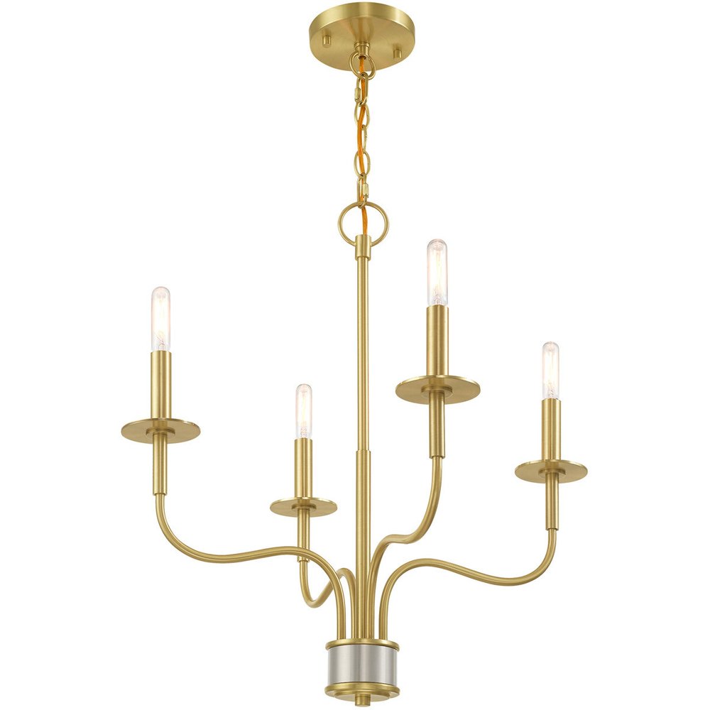 Brass Four Light Metal Dimmable Chandelier With Shades