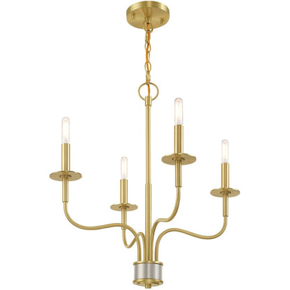Brass Four Light Metal Dimmable Chandelier With Shades