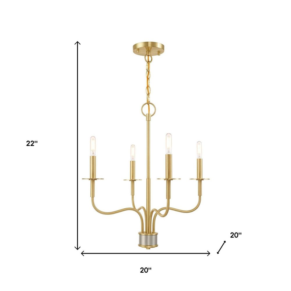 Brass Four Light Metal Dimmable Chandelier With Shades