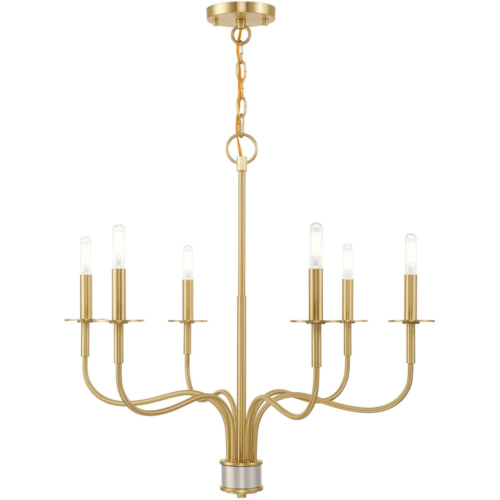 Brass Six Light Metal Dimmable Chandelier With Shades HomeRoots