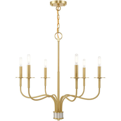Brass Six Light Metal Dimmable Chandelier With Shades HomeRoots