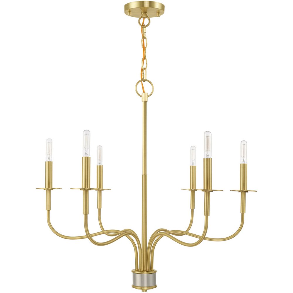Brass Six Light Metal Dimmable Chandelier With Shades HomeRoots