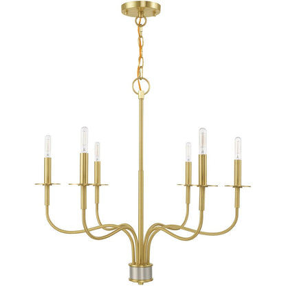 Brass Six Light Metal Dimmable Chandelier With Shades HomeRoots