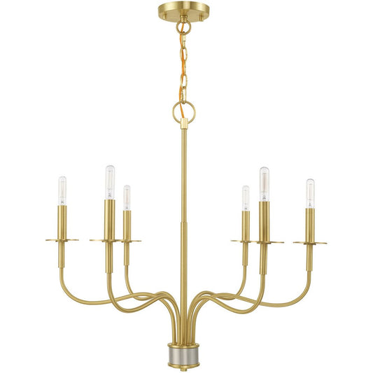 Brass Six Light Metal Dimmable Chandelier With Shades HomeRoots