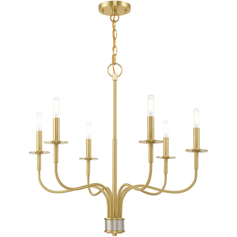 Brass Six Light Metal Dimmable Chandelier With Shades HomeRoots