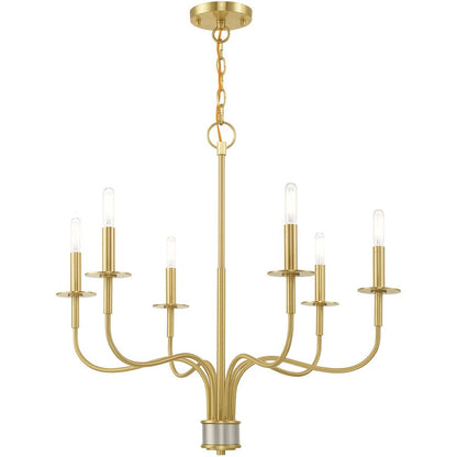 Brass Six Light Metal Dimmable Chandelier With Shades HomeRoots