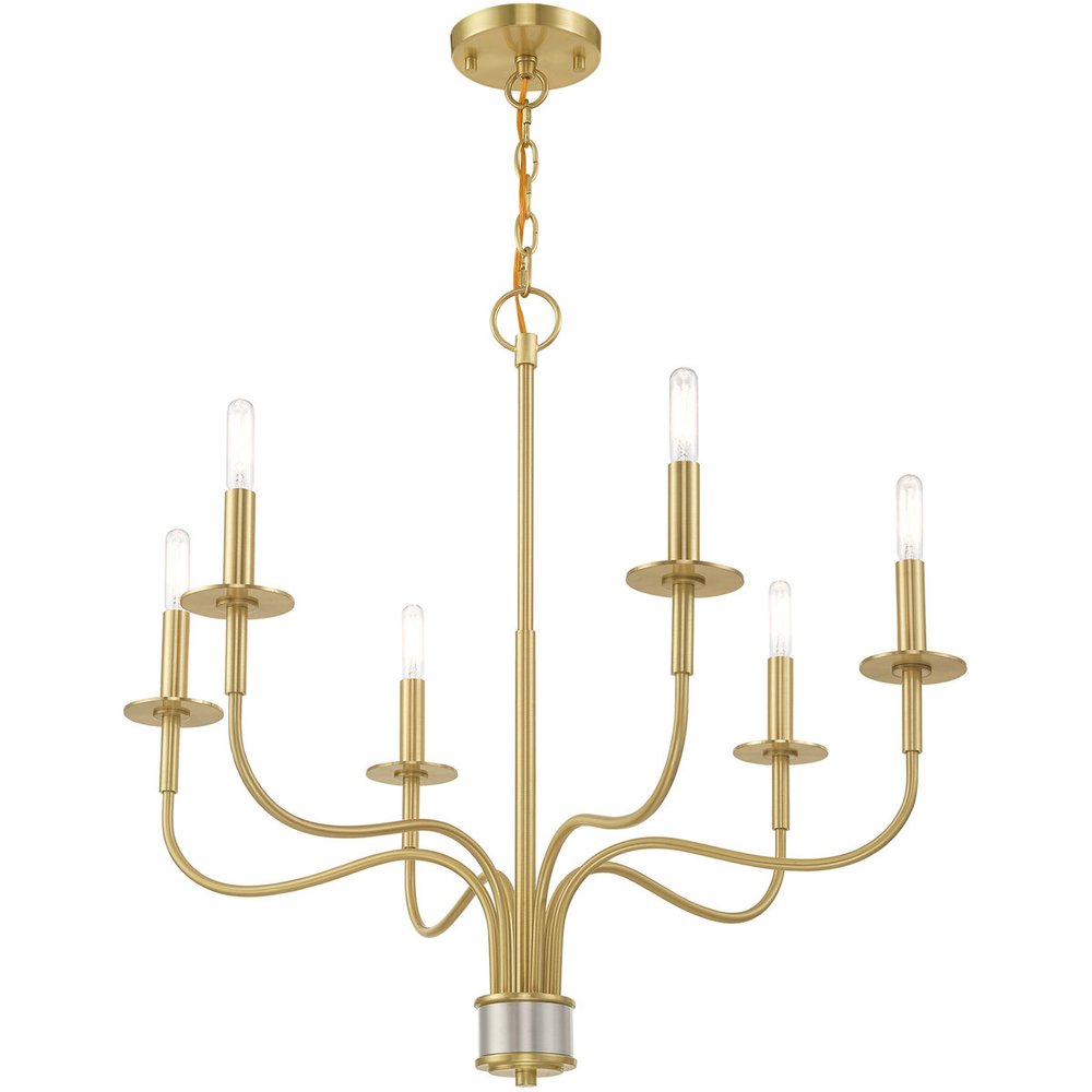 Brass Six Light Metal Dimmable Chandelier With Shades HomeRoots