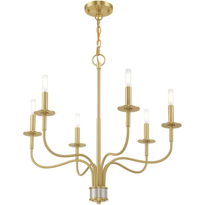 Brass Six Light Metal Dimmable Chandelier With Shades HomeRoots