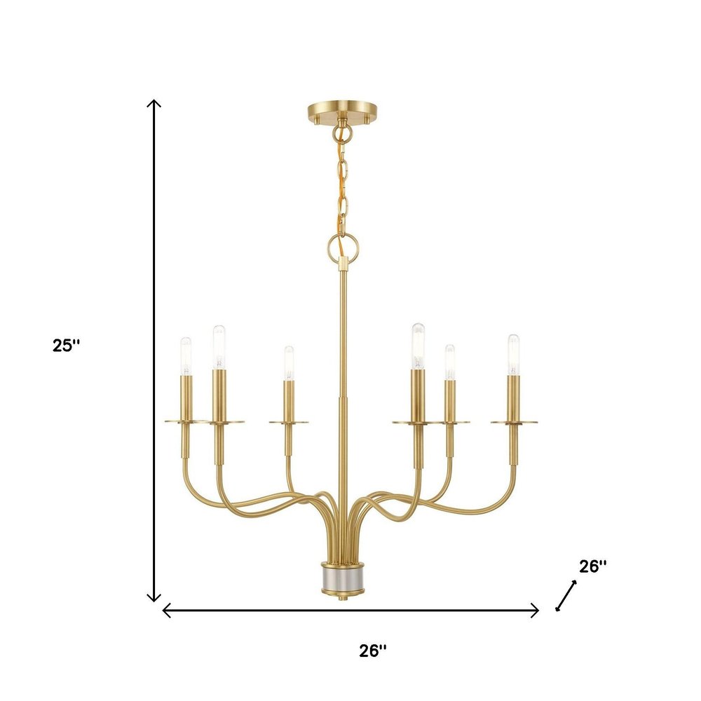 Brass Six Light Metal Dimmable Chandelier With Shades HomeRoots