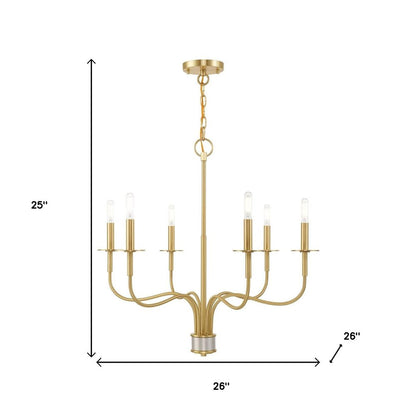 Brass Six Light Metal Dimmable Chandelier With Shades HomeRoots