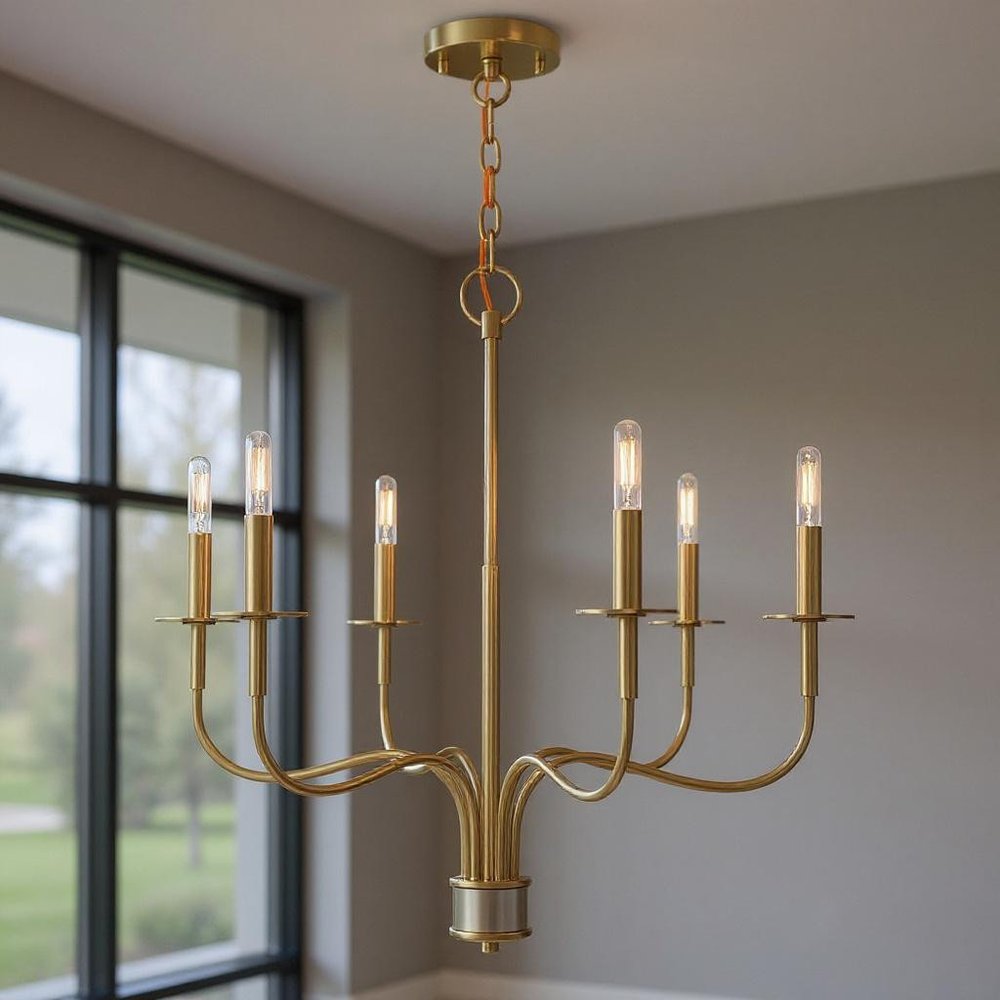 Brass Six Light Metal Dimmable Chandelier With Shades HomeRoots
