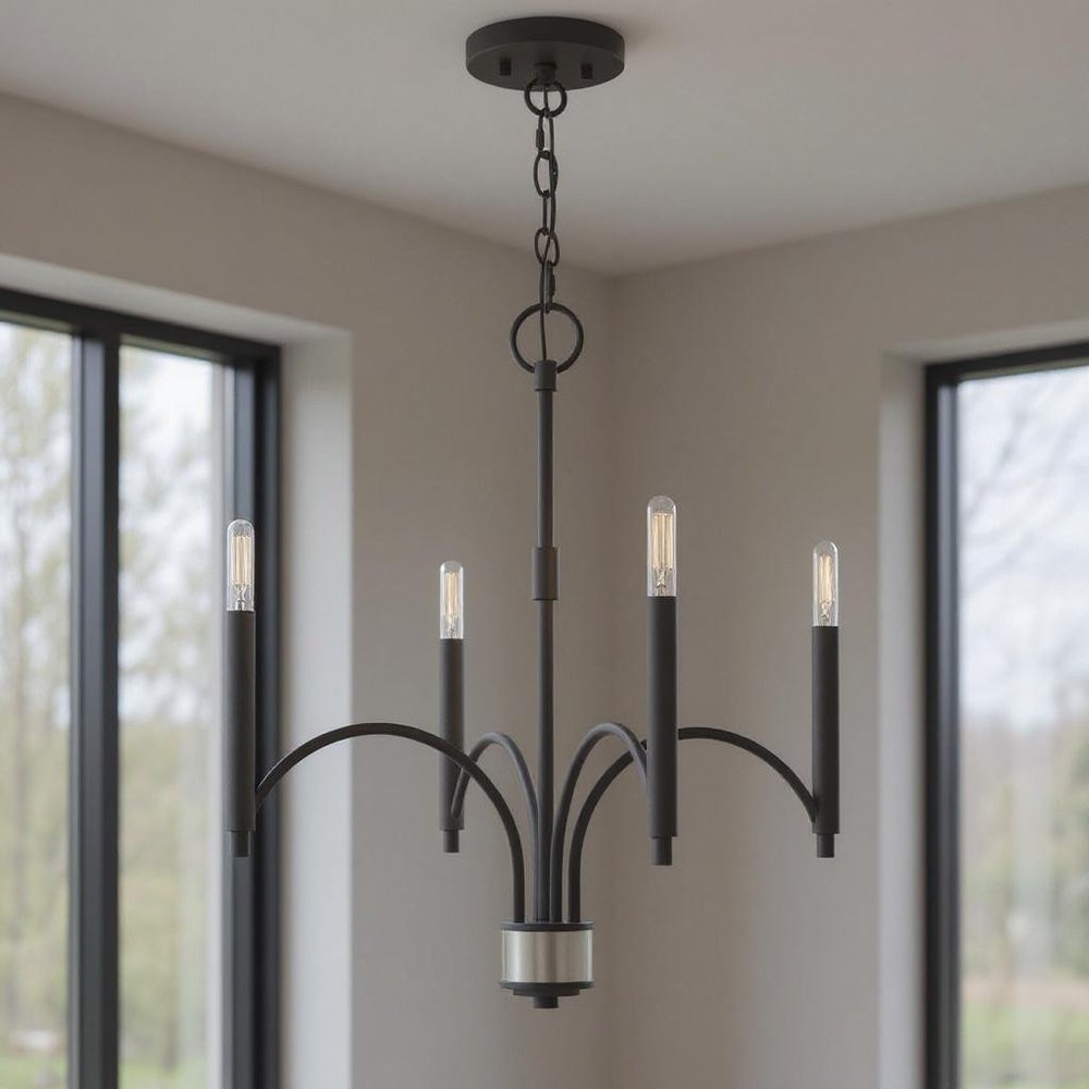 Gray Four Light Metal Dimmable Chandelier With Shades HomeRoots
