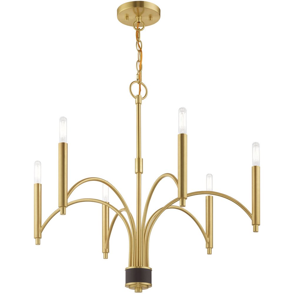 Brass Six Light Metal Dimmable Chandelier With Shades HomeRoots