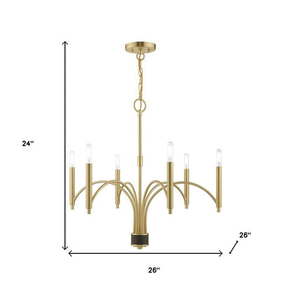 Brass Six Light Metal Dimmable Chandelier With Shades HomeRoots