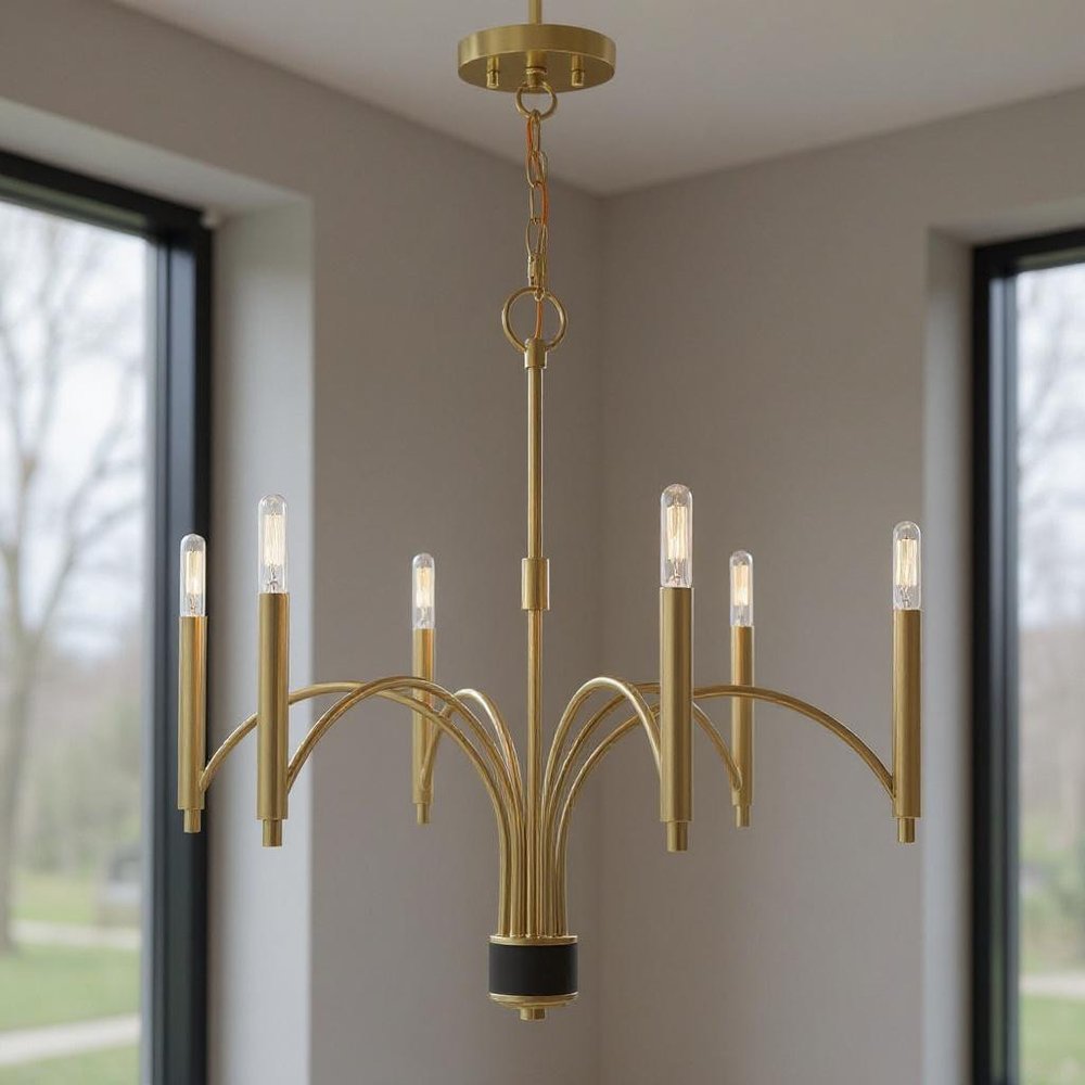 Brass Six Light Metal Dimmable Chandelier With Shades HomeRoots