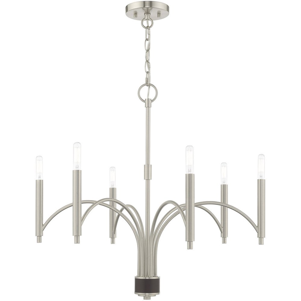 Nickel Six Light Metal Dimmable Chandelier With Shades HomeRoots