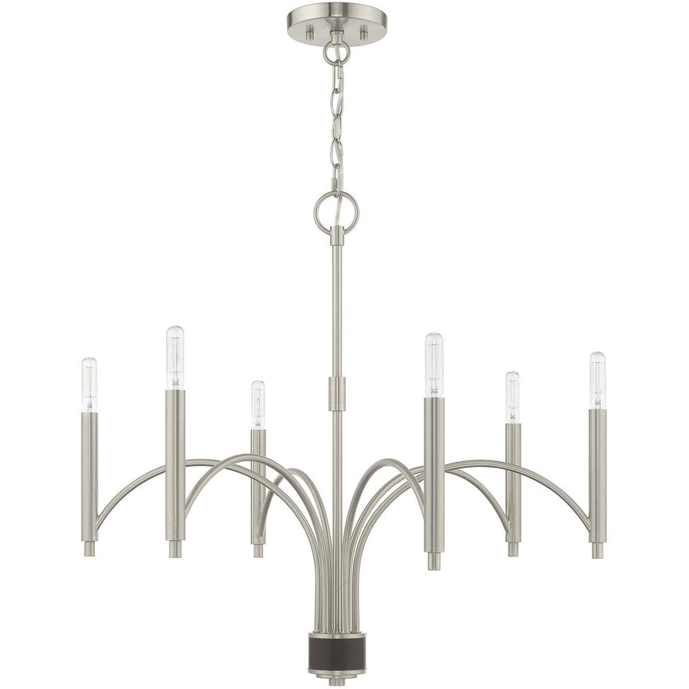 Nickel Six Light Metal Dimmable Chandelier With Shades HomeRoots
