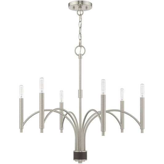 Nickel Six Light Metal Dimmable Chandelier With Shades HomeRoots