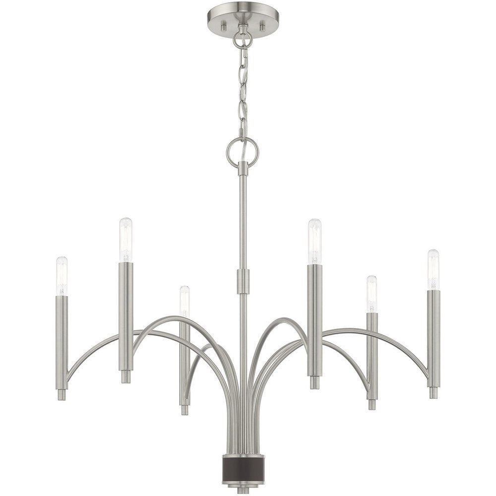 Nickel Six Light Metal Dimmable Chandelier With Shades HomeRoots