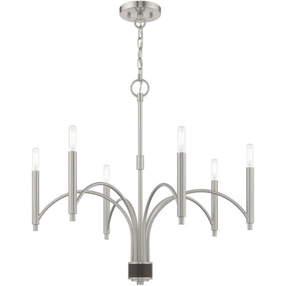Nickel Six Light Metal Dimmable Chandelier With Shades HomeRoots
