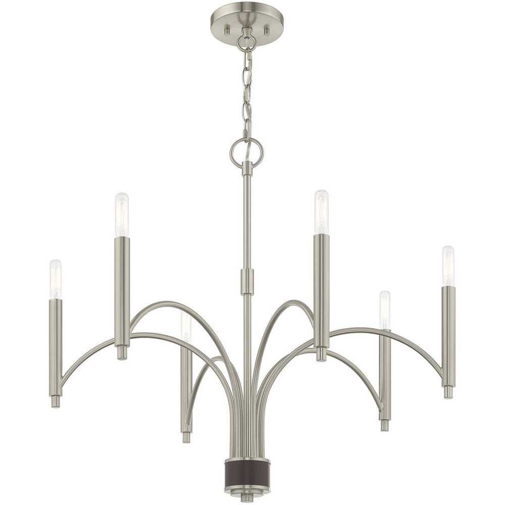 Nickel Six Light Metal Dimmable Chandelier With Shades HomeRoots