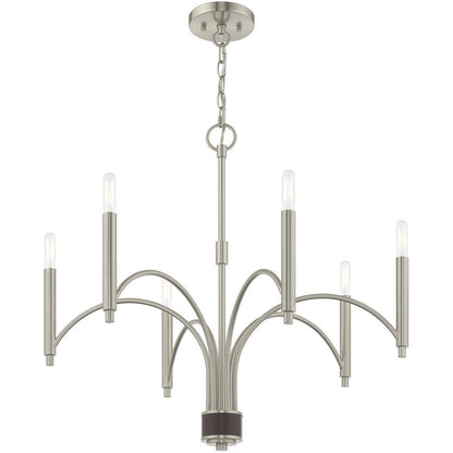 Nickel Six Light Metal Dimmable Chandelier With Shades HomeRoots