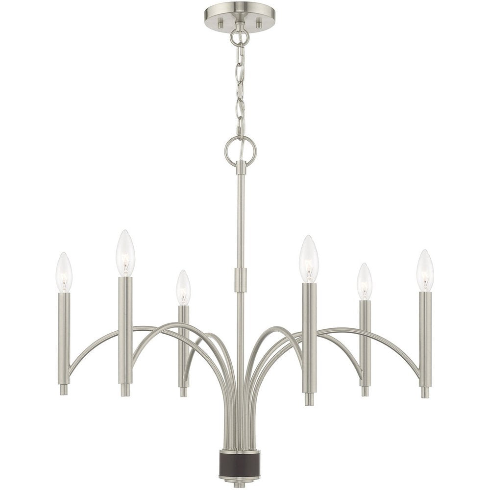 Nickel Six Light Metal Dimmable Chandelier With Shades HomeRoots