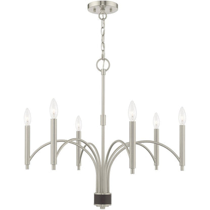 Nickel Six Light Metal Dimmable Chandelier With Shades HomeRoots