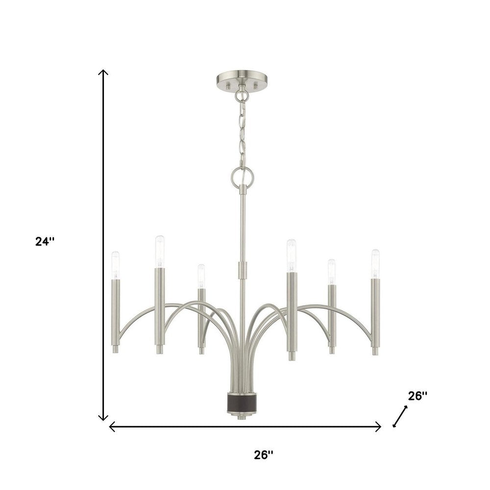 Nickel Six Light Metal Dimmable Chandelier With Shades HomeRoots