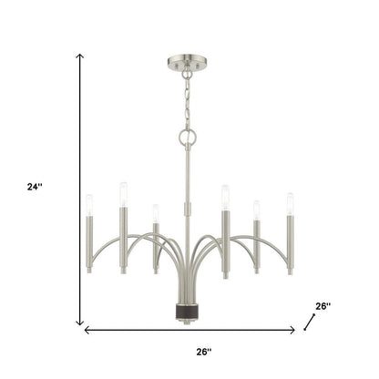 Nickel Six Light Metal Dimmable Chandelier With Shades HomeRoots