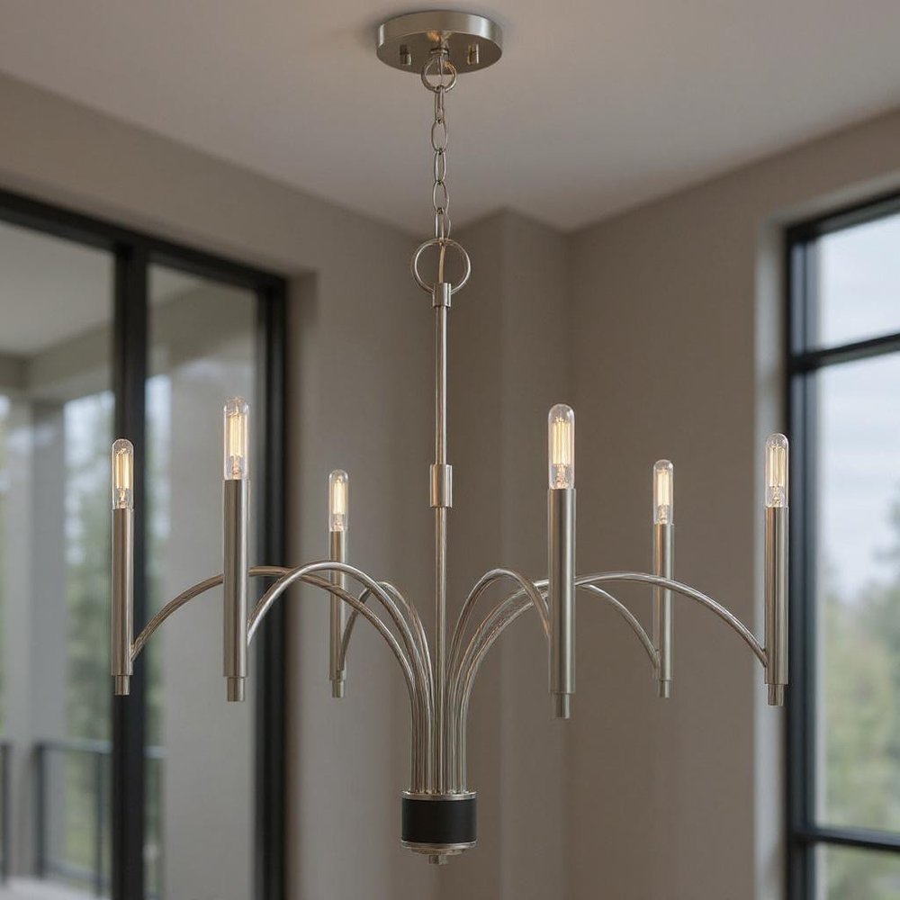 Nickel Six Light Metal Dimmable Chandelier With Shades HomeRoots