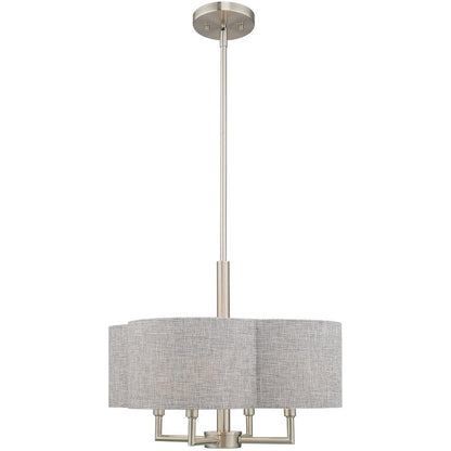 Nickel Four Light Metal Dimmable Chandelier With Shades HomeRoots