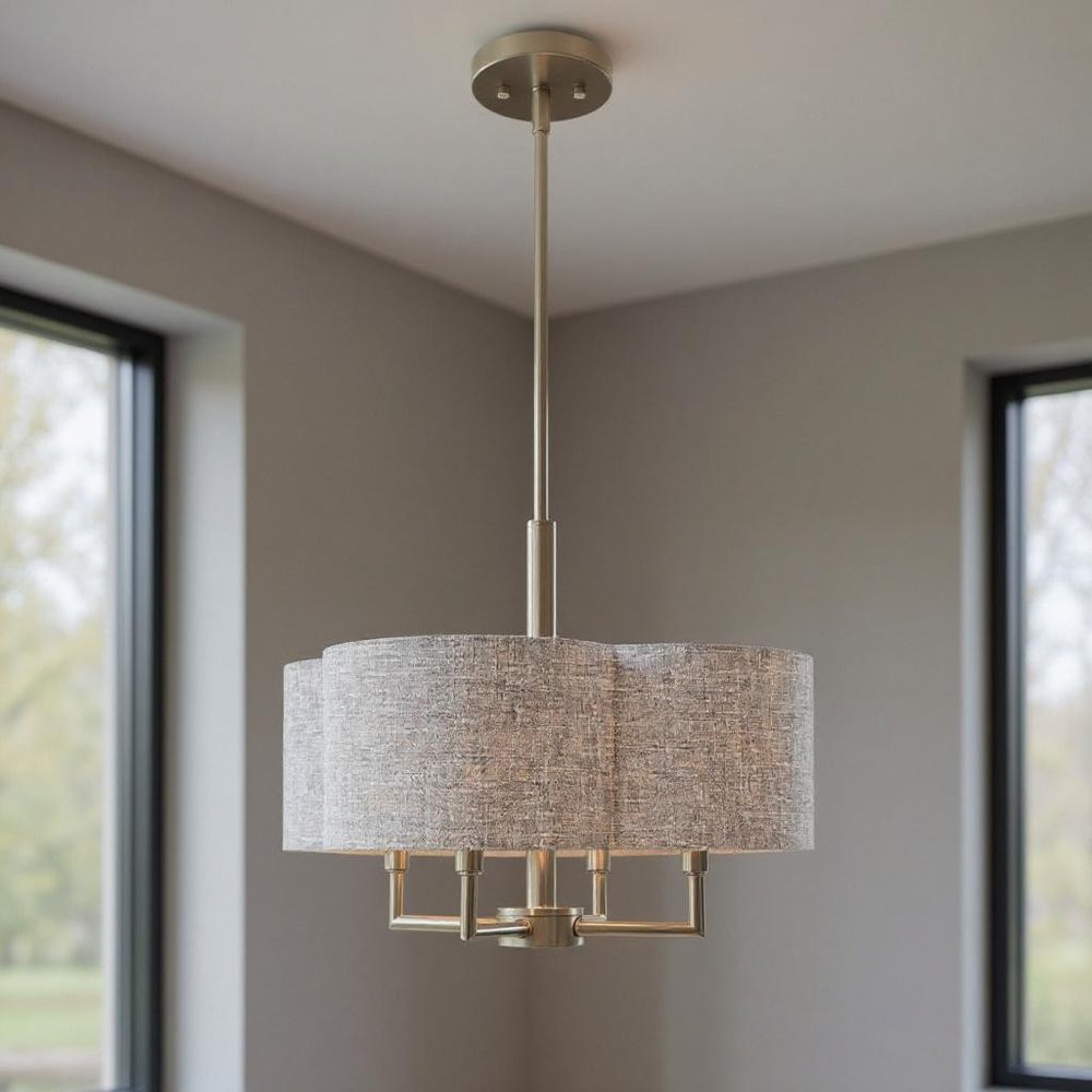 Nickel Four Light Metal Dimmable Chandelier With Shades HomeRoots