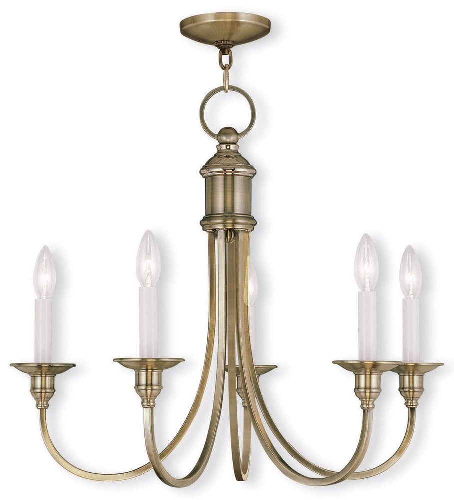 Antiqued Brass Five Light Metal Dimmable Chandelier With Shades HomeRoots