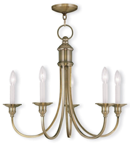 Antiqued Brass Five Light Metal Dimmable Chandelier With Shades HomeRoots
