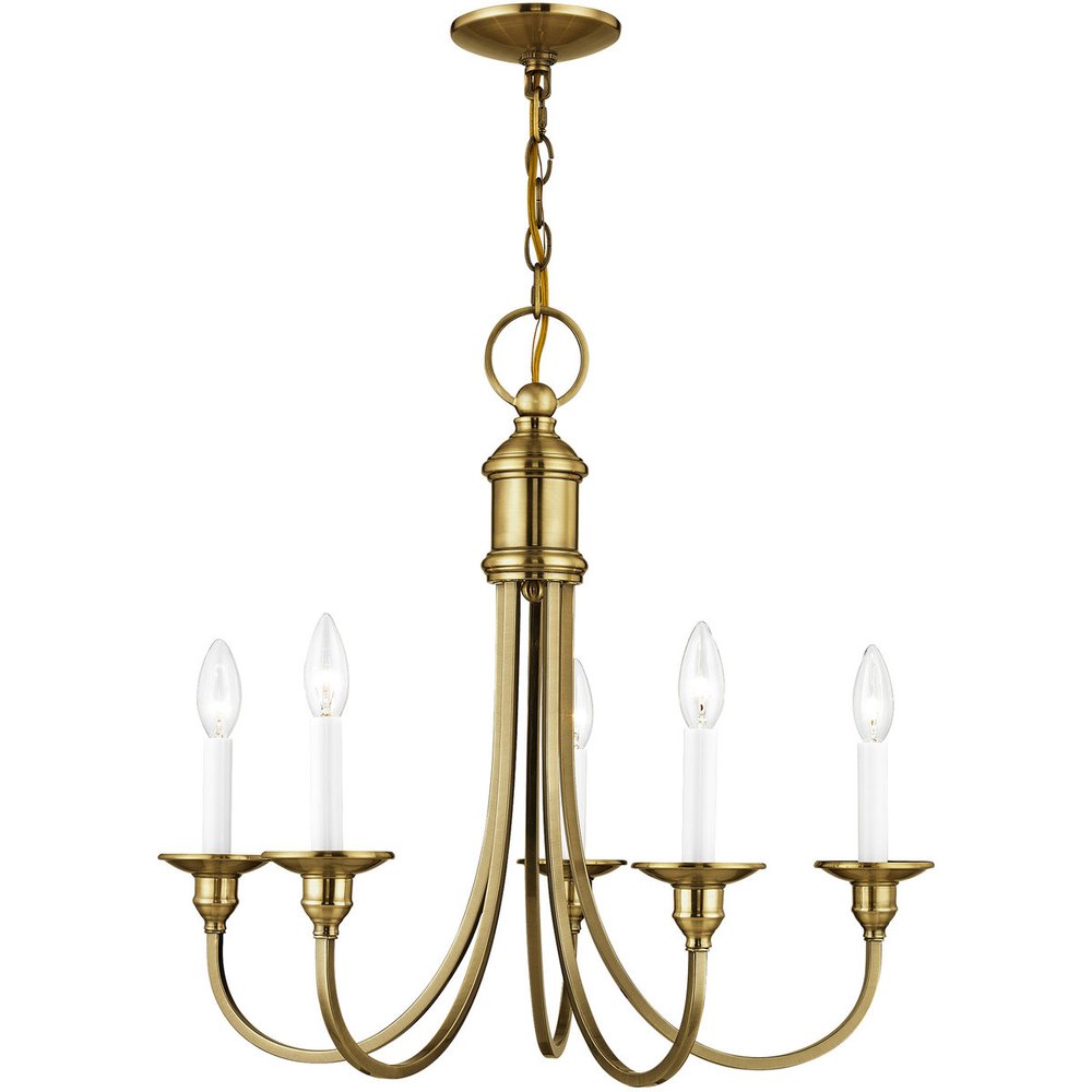 Antiqued Brass Five Light Metal Dimmable Chandelier With Shades HomeRoots