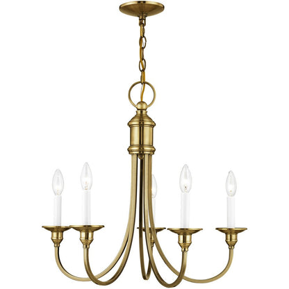 Antiqued Brass Five Light Metal Dimmable Chandelier With Shades HomeRoots