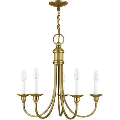 Antiqued Brass Five Light Metal Dimmable Chandelier With Shades HomeRoots