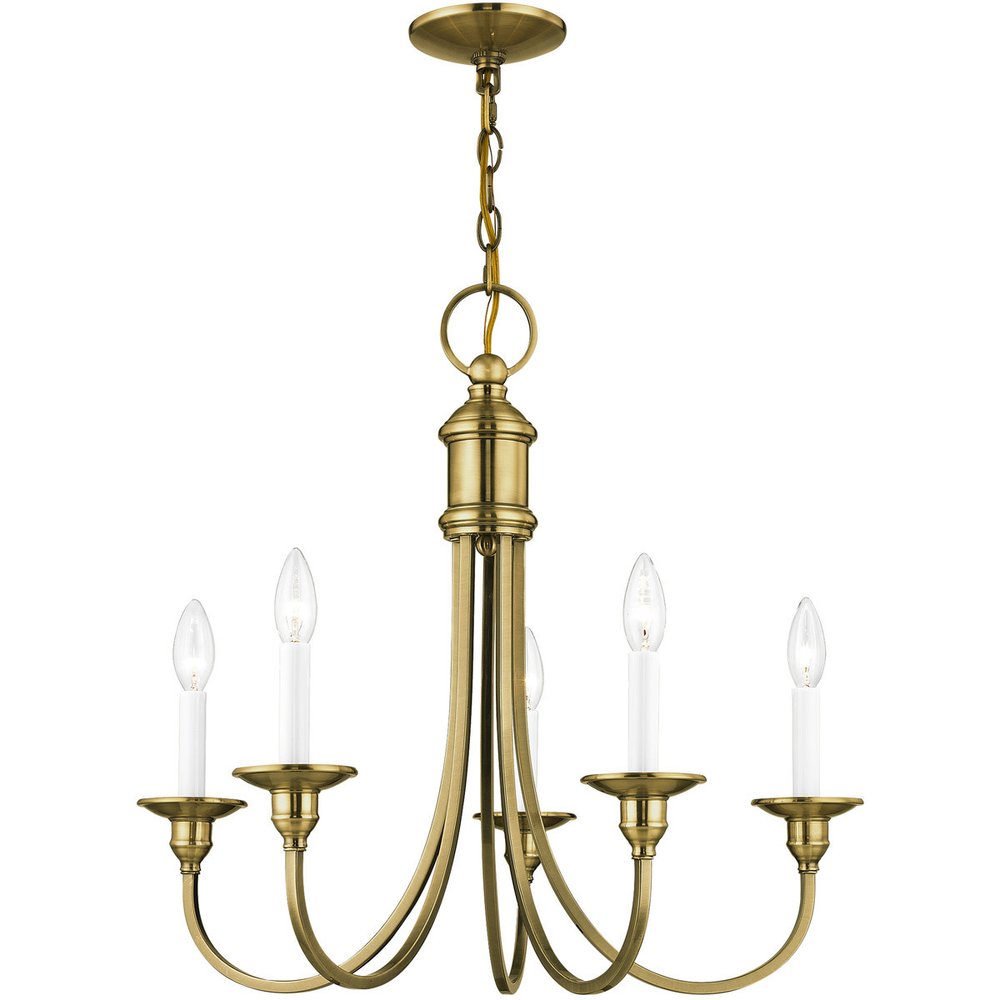 Antiqued Brass Five Light Metal Dimmable Chandelier With Shades HomeRoots