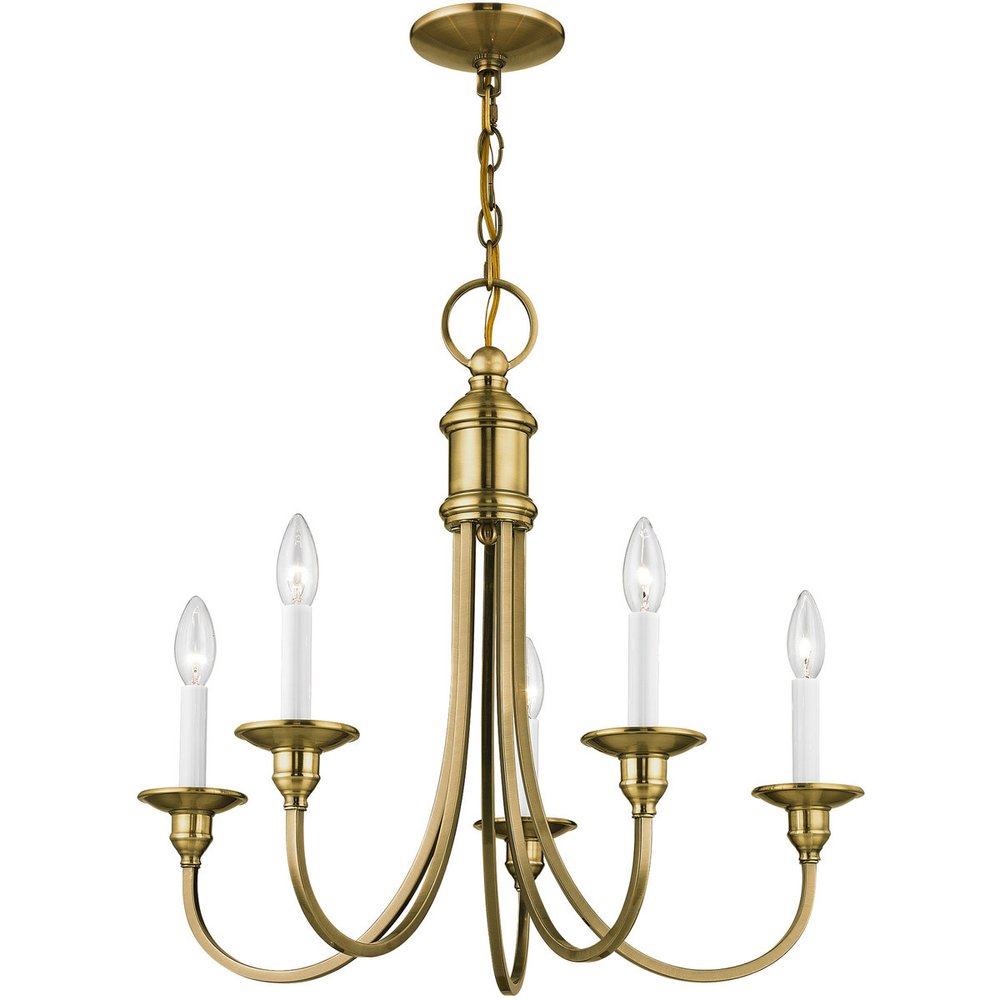 Antiqued Brass Five Light Metal Dimmable Chandelier With Shades HomeRoots