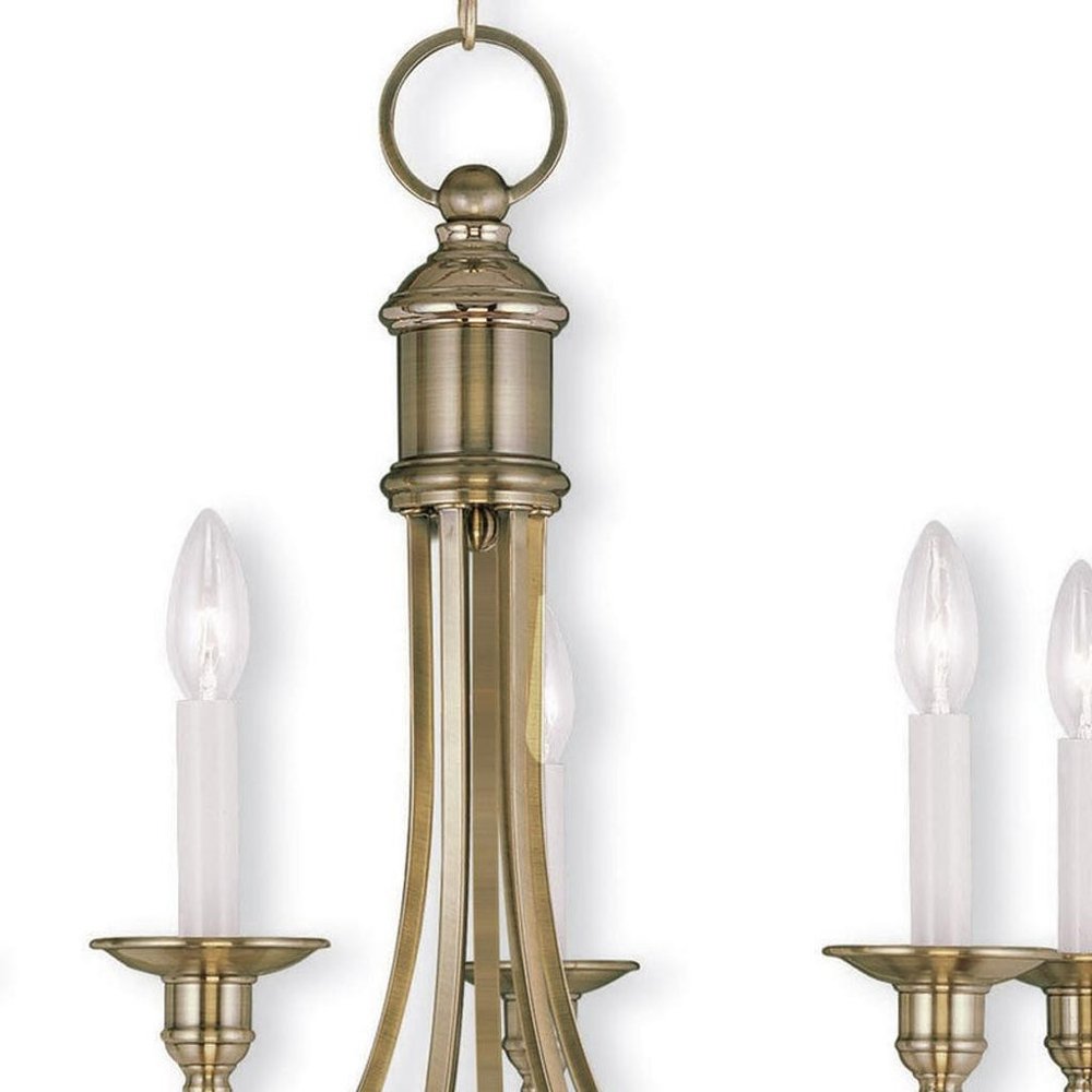 Antiqued Brass Five Light Metal Dimmable Chandelier With Shades HomeRoots